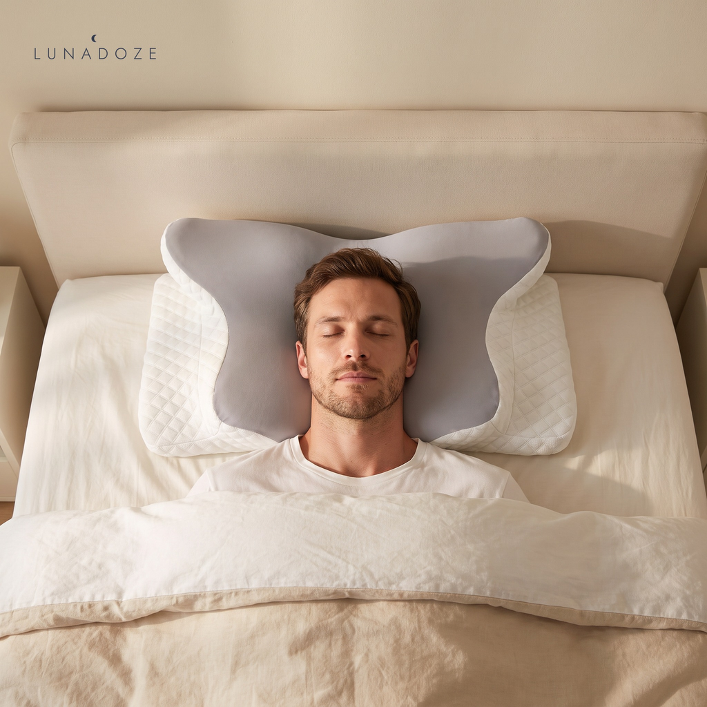 Back sleeper resting on the Contour Pillow